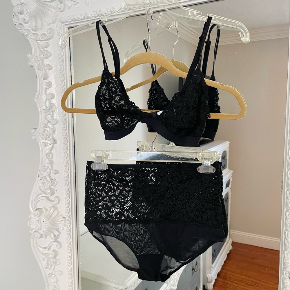 Cosabella Paul & Joe Black Lace Lingerie Bralette Panties Set